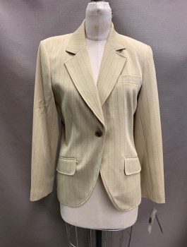 Womens, 1990s Vintage, Suit, Jacket, HARVE BENARD, Khaki Brown, Black, Polyester, Spandex, Herringbone, Stripes - Pin, B: 36, Notched Lapel, Single Breasted, Button Front, 1 Button, 3 Pockets