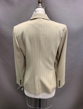 Womens, 1990s Vintage, Suit, Jacket, HARVE BENARD, Khaki Brown, Black, Polyester, Spandex, Herringbone, Stripes - Pin, B: 36, Notched Lapel, Single Breasted, Button Front, 1 Button, 3 Pockets