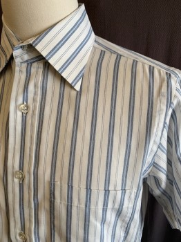 Mens, Dress Shirt, NL, White, Lt Blue, Navy Blue, Cotton, Stripes, C40, N15, S/S, Button Front, Chest Pocket