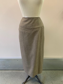 Womens, Skirt, ANNE KLEIN, Oatmeal Brown, Wool, 2 Color Weave, 4, W25, 1 Faux Flap Pocket At Back, Long Slit At Front, 3 Hook & Eyes At Back, Wrap Style