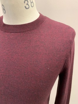 Mens, Pullover Sweater, TOPMAN, Maroon Red, Black, Cotton, 2 Color Weave, S, L/S, CN, Rib Knit Collar, Cuffs And Waistband