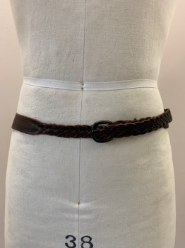 Unisex, Historical Fiction Belt, NL, Brown, Leather, Woven, Solid Section With Perforated Border, Black Metal Buckle