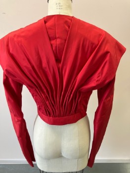 Womens, Sci-Fi/Fantasy Jacket, MTO, Red, Solid, W26, B34, L/S, Taffeta, Shawl Wide Collar . Gathered Front, Pointed , Hook & Eye Closure , Back Gathered  Zip Sleeves