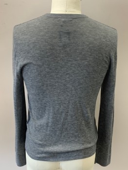 Mens, Pullover Sweater, ONTHISDAY, Gray, Wool, Heathered, L, Henley 4 Button Closure, Band Collar, L/S