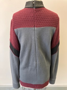 MTO, Red Burgundy, Gray, Polyester, Textured Fabric, Heathered Turtle Neck, L/S, Quilted, Pique, Waffle Inset, Piping Trim, CB Zip