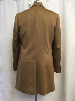 Mens, Coat, Overcoat, HAVES & CURTIS, Camel Brown, Wool, Solid, 42, Notched Lapel, 3 Button Front, 3 Pockets Back Vent, Fully Lined