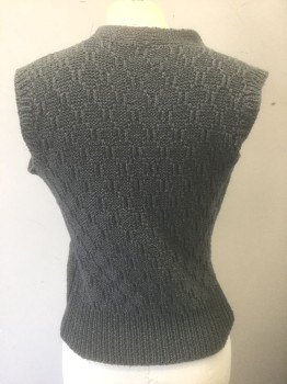 Womens, Vest, N/L MTO, Gray, Cotton, Solid, B:34", Self Patterned Knit, Deep V-neck, 4 Buttons, Made To Order