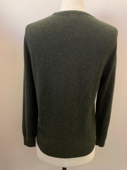 Mens, Pullover Sweater, J. CREW, Dk Green, Cashmere, Solid, Heathered, M, CN,
