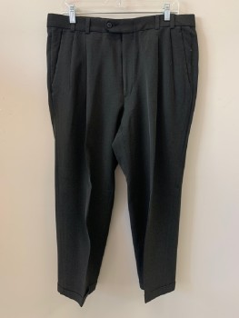 JHANE BARNES, Black, Gray, Wool, 2 Color Weave, Twill Weave, Pleated & Cuffed, Slant Pockets, Zip Front, Belt Loops