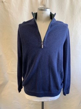 Mens, Pullover Sweater, TOMMY BAHAMA, Navy Blue, Green, Cotton, Solid, XL, Zip Neck, Sporty, L/S, Rib Knit Trims