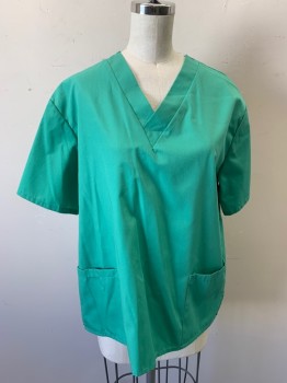 NATURAL UNIFORMS, Ice Green, Polyester, Cotton, Solid, Bright Ice Green Solid, V-neck, Short Sleeves, 2 Pockets