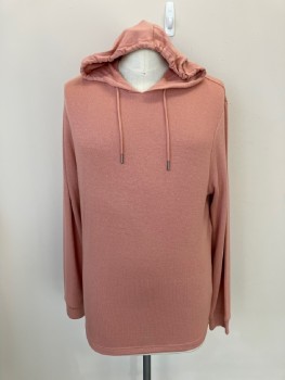 Mens, Pullover Sweater, NORDSTROM, Dusty Rose Pink, Rayon, Polyester, Solid, M, Hooded, Drawstring At Neck, L/S, Rib Knit Cuff & Hem, Spandex