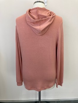 Mens, Pullover Sweater, NORDSTROM, Dusty Rose Pink, Rayon, Polyester, Solid, M, Hooded, Drawstring At Neck, L/S, Rib Knit Cuff & Hem, Spandex