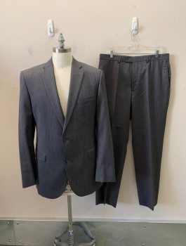 Mens, Suit, Jacket, PROSSIMO/MALIBU, Dk Gray, Wool, Heathered, 36/32, 42L, Single Breasted, 2 Buttons, Notched Lapel, 3 Pockets, 4 Button Cuffs, 2 Back Vents