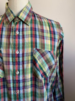 Country Touch, Green, Navy Blue, Lime Green, Wine Red, Red, Polyester, Cotton, Plaid, L/S, Button Front, Collar Attached, Chest Pockets,