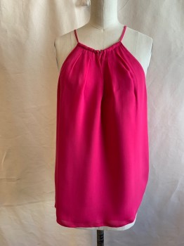 Womens, Top, JOIE, Magenta Pink, Silk, Solid, XS, Drawstring Neck with Tie at Back, Keyhole Front, Drop Pleats