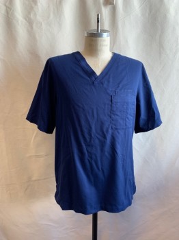 GREY'S ANATOMY BARCO, Navy Blue, Polyester, Rayon, Solid, V-neck, Short Sleeves, 2 Chest Pockets