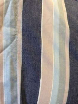 CHAMS, Indigo Dusty Lt Pink, Lt Blue & White V-stripe, L/S, Hidden B.F. Placket, C.A., Polyester Cotton