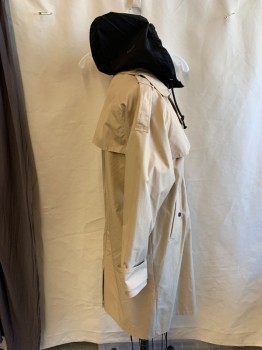 Womens, Coat, Trenchcoat, FOREVER 21, Khaki Brown, Black, Cotton, Polyester, Color Blocking, B:36, M, Double Breasted, with Zip Front, Fuax Under Hoodie, Raglan Slvs, Sn/f, Epaulets, Snap Tabs At Cuffs, 2 Pckts, with Snap Flap Detail, Detached Yoke