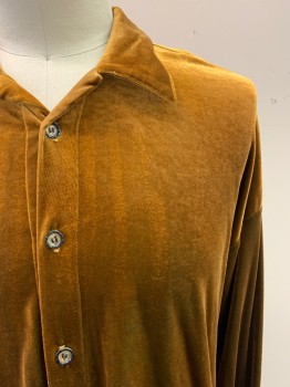 SMASH, Caramel Brown, Cotton, Polyester, Solid, L/S, Button Front, Collar Attached, Velvet Textured
