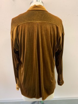 SMASH, Caramel Brown, Cotton, Polyester, Solid, L/S, Button Front, Collar Attached, Velvet Textured