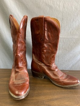 Mens, Cowboy Boots , EL DORADO, Cordovan Red, Leather, 10, Top Stitching on the Shaft