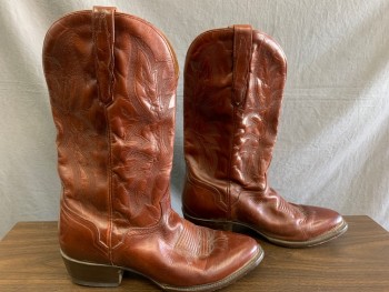 Mens, Cowboy Boots , EL DORADO, Cordovan Red, Leather, 10, Top Stitching on the Shaft