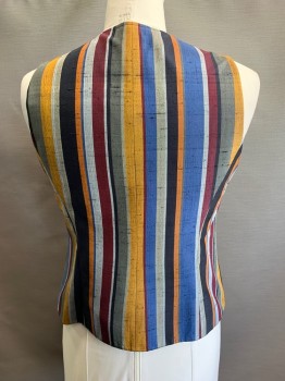 ANNE KLEIN, Black, Blue, Gray, Goldenrod Yellow, Red Burgundy, Polyester, Stripes - Vertical , Zip Front, Folded With Buttons,