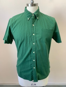 RALPH LAUREN, Moss Green, Cotton, Solid, S/S, Button Front, Chest Pocket, Button Down Collar, Pearl Buttons