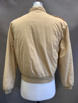 COMPASS POINT, Khaki Brown, Polyester, Cotton, Solid, Band Collar with Collar Strap Closure, Zip Front, 3 Pckts, L/S, Rib Knit Waistband/ Cuffs/ Trim