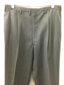 Mens, 1930s Vintage, Suit, Pants, PEMBROOKE, Black, Gray, Green, Wool, Heathered, Stripes - Vertical , 29, 32, Double Pleats, Zip Front, Belt Loops, Cuffs, 5 + Pockets, Suspender Buttons,