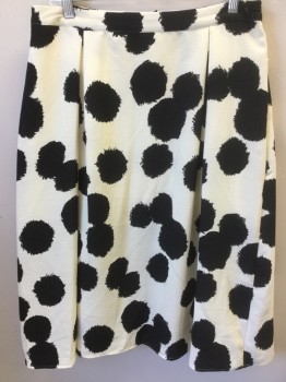 Womens, Skirt, Below Knee, WHO WHAT WEAR, Cream, Black, Polyester, Abstract , 10, Cream Texture with Black Uneven/fuzzy Edge Abstract Print, with Cream Lining, 1" Waist Band, 2 Pleat Front & Back, Side Zipper, Flair Bottom