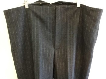 N/L, Charcoal Gray, Gray, Wool, Stripes - Pin, F.F, Bttn Fly, High Waisted, Suspender Buttons, 2 Pockets, No Waistband,