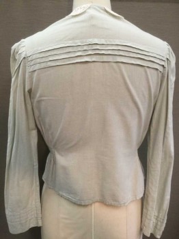 N/L, Lt Green, White, Cotton, Lace, Solid, Very Pale Green, Long Sleeve Button Front, White Lace Collar Attached, 4 Horizontal 1/2" Pleats At Chest, Back, and Cuffs, Elastic At Sides Of Waist, Made To Order,