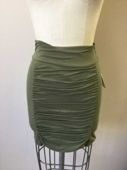Womens, Skirt, Mini, SOPRANO, Olive Green, Cotton, Spandex, Solid, M, Stretch Skirt, Wide Waistband, Ruched Front Panel