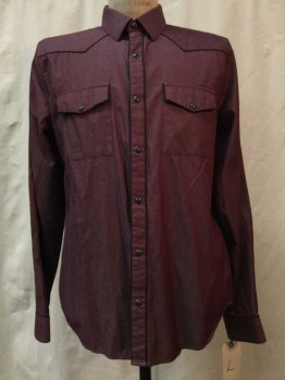 Mens, Western, EXPRESS, Purple, Black, Cotton, Synthetic, L, Purple, Black Trim, Button Front, Collar Attached, Long Sleeves, 2 Flap Pockets
