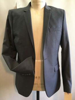 Mens, Sportcoat/Blazer, TOPMAN, Gray, Polyester, Viscose, Solid, 38R, 1 Button, Narrow Notched Lapel,