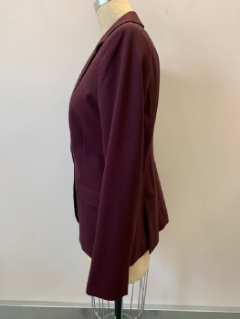 Womens, Blazer, THEORY, Red Burgundy, Wool, Spandex, Solid, 8, Collar Attached, Notched Lapel, Long Sleeves, Single Breasted, 1 Button, 2 Pockets
