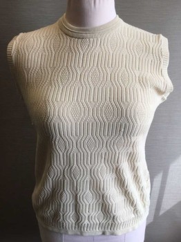 100% POLYESTER TEXTU, Beige, Polyester, Cable Knit, Crew Neck, Sleeveless, Center Back 1/4 Zipper, Pullover,
