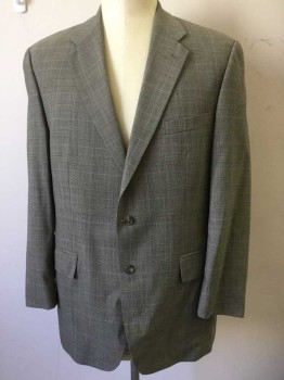 CHAPS RALPH LAUREN, Black, Tan Brown, Lt Blue, Wool, Plaid, Single Breasted, Collar Attached, Notched Lapel, 3 Pockets, 2 Buttons