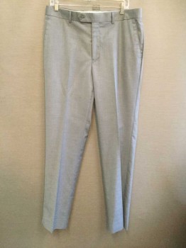 Mens, Suit, Pants, ANTONIO CARDINNI, Lt Gray, Wool, Polyester, Solid, 35/33, Flat Front, Belt Loops, Button Tab