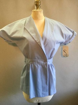 Womens, Nurse, Top/Smock, N/L, Lt Blue, Polyester, Solid, S, Ltblue, Short Sleeve, V-neck, 2 Buttons on Front Waist, Velcro Closing Front, See Photo Attached,