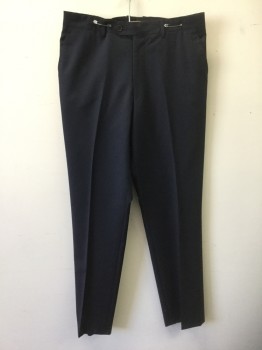 PAUL SMITH, Midnight Blue, Wool, Mohair, Solid, Very Dark Navy (Nearly Black) Flat Front, Button Tab Waist, Zip Fly, 4 Pockets, Straight Leg