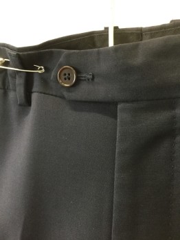 PAUL SMITH, Midnight Blue, Wool, Mohair, Solid, Very Dark Navy (Nearly Black) Flat Front, Button Tab Waist, Zip Fly, 4 Pockets, Straight Leg