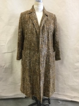 Womens, Coat, BORON PETERS, Rust Orange, Gray, Terracotta Brown, Wool, Tweed, 38, No Closures, Notched Lapel, 2 Patch Pocket, Fuzzy, Buttons at Cuffs