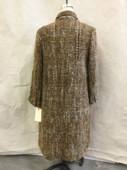 Womens, Coat, BORON PETERS, Rust Orange, Gray, Terracotta Brown, Wool, Tweed, 38, No Closures, Notched Lapel, 2 Patch Pocket, Fuzzy, Buttons at Cuffs