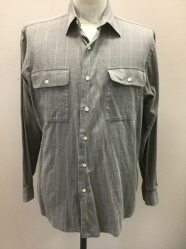 POLO RALPH LAUREN, Gray, Beige, Cotton, Grid , Long Sleeve Button Front, Collar Attached, 2 Button Flap Pockets,
