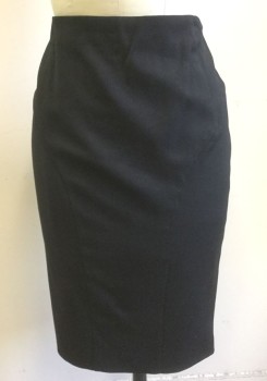 Womens, Skirt, Knee Length, EMPORIO ARMANI, Black, Wool, Polyester, Solid, 10, Pencil Skirt, Darts at Either Side of Waist and Curved Seams Along Hips, Invisible Zipper at Center Back Waist, Slit at Center Back Hem