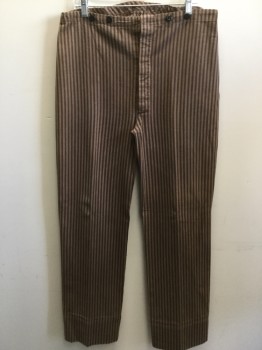 N/L, Brown, Black, Cotton, Stripes, Suspender Buttons, Button Fly, Aged/Distressed