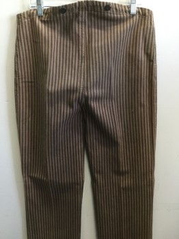 N/L, Brown, Black, Cotton, Stripes, Suspender Buttons, Button Fly, Aged/Distressed